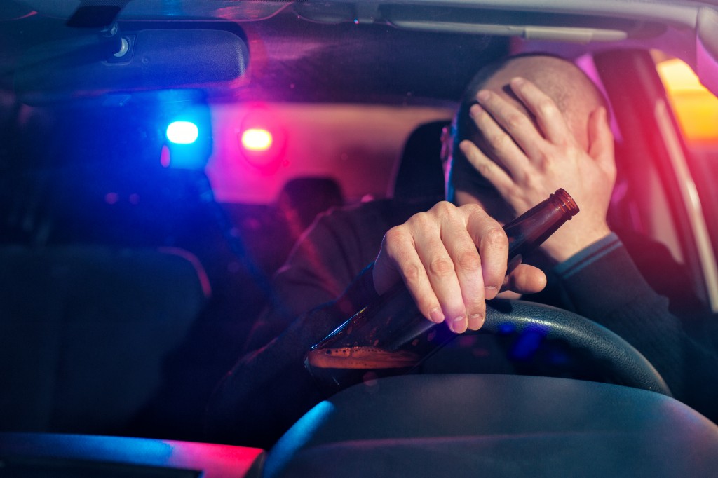 Red and blue lights seen on a police car